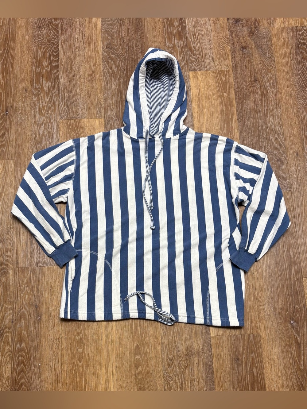 My -T Striped Blue and White Hooded Long Sleeve Shirt